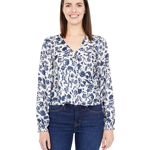 XL Lucky Brand Crop Top Surplice V Blouse Floral - Picture 2 of 5